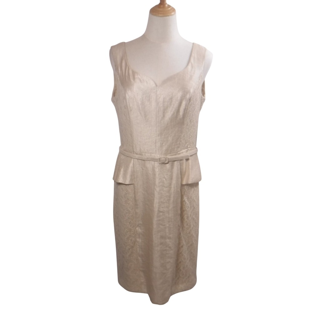 London Times Champagne Metallic Lace Peplum Sheath Dress Womens 12‎ NWT